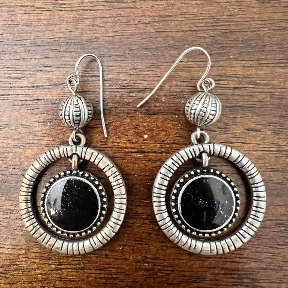 ☘️5/$25 Celestial Whimsigoth Boho Dangle Earrings Silver Tone Black Sun Moon